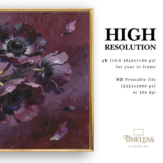 Defiant Bloom – Dark Floral Storm Art for Samsung Frame TV | Digital Download 4K TV Art
