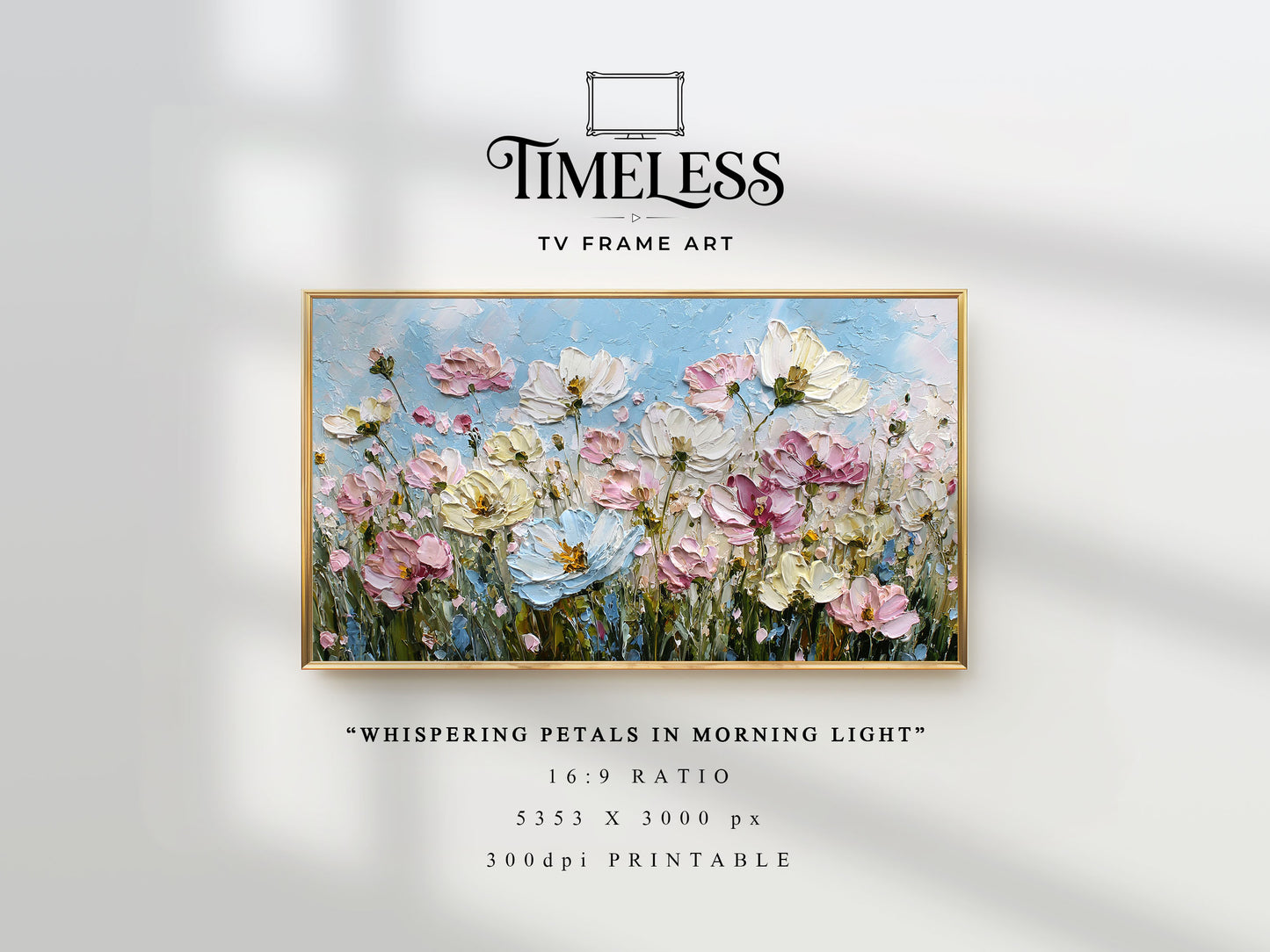 Soft Pastel Meadow impasto floral | Whispering Petals in Morning Light | TV frame art