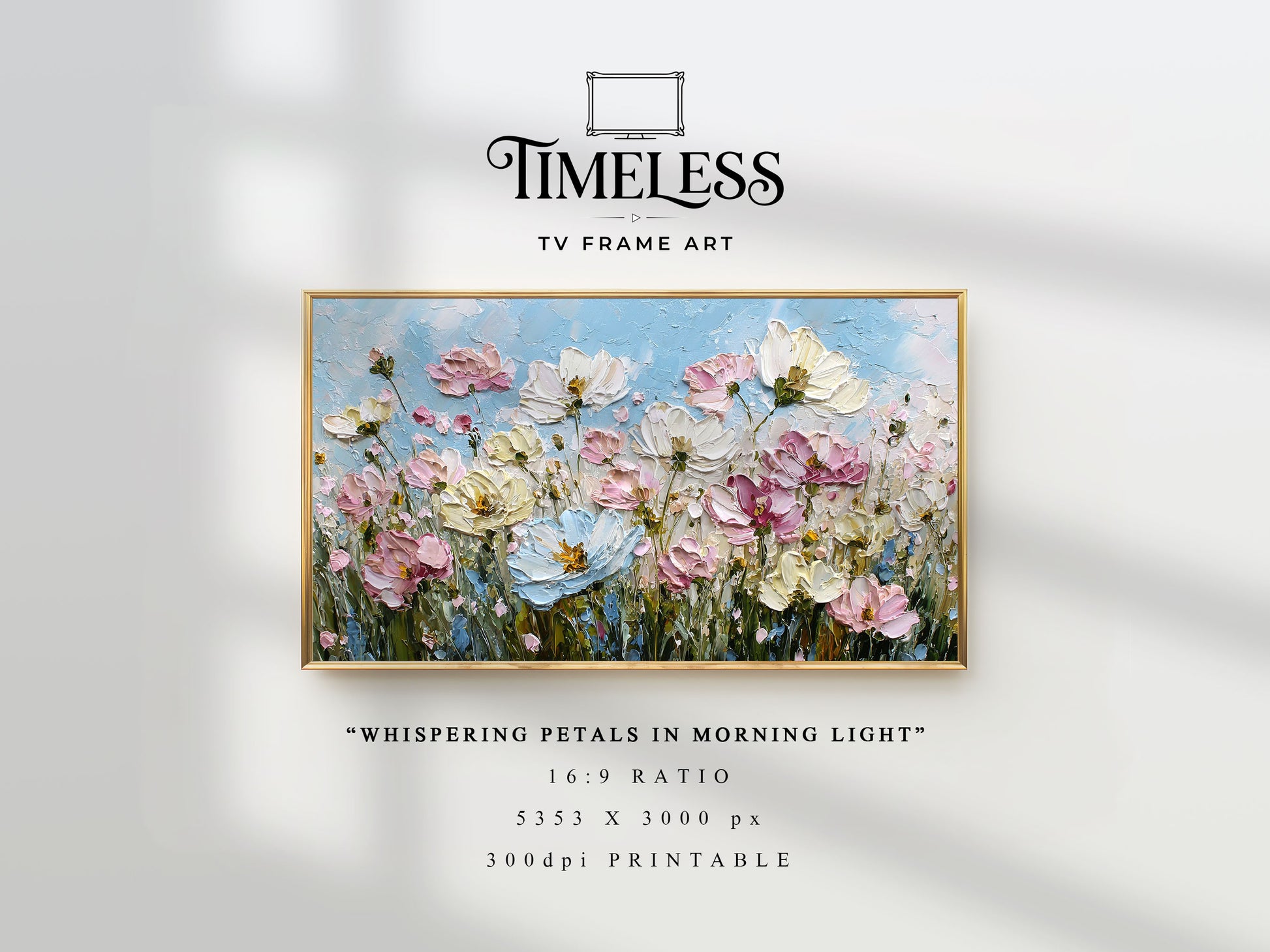 Soft Pastel Meadow impasto floral | Whispering Petals in Morning Light | TV frame art