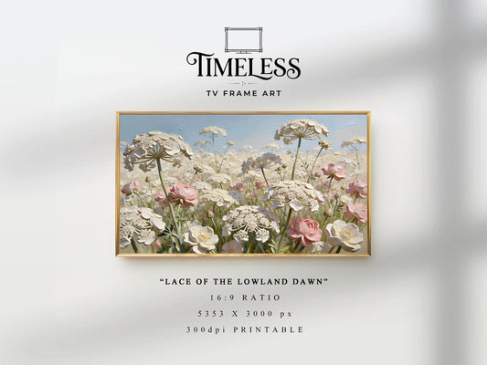 Soft Pastel Meadow impasto floral Art #10 | Lace of the Lowland Dawn | TV frame art