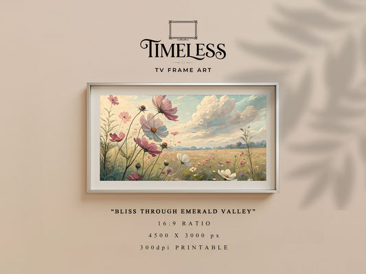 Soft Pastel Meadow wildflower meadow Art #16 | Bliss Through Emerald Valley | TV frame art