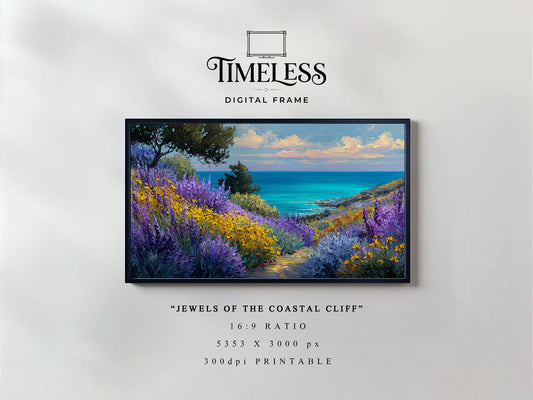Sunset Coast Seascape TV Frame Art | ocean horizon Digital Download for Samsung Frame TV, Horizontal Wall Art Print