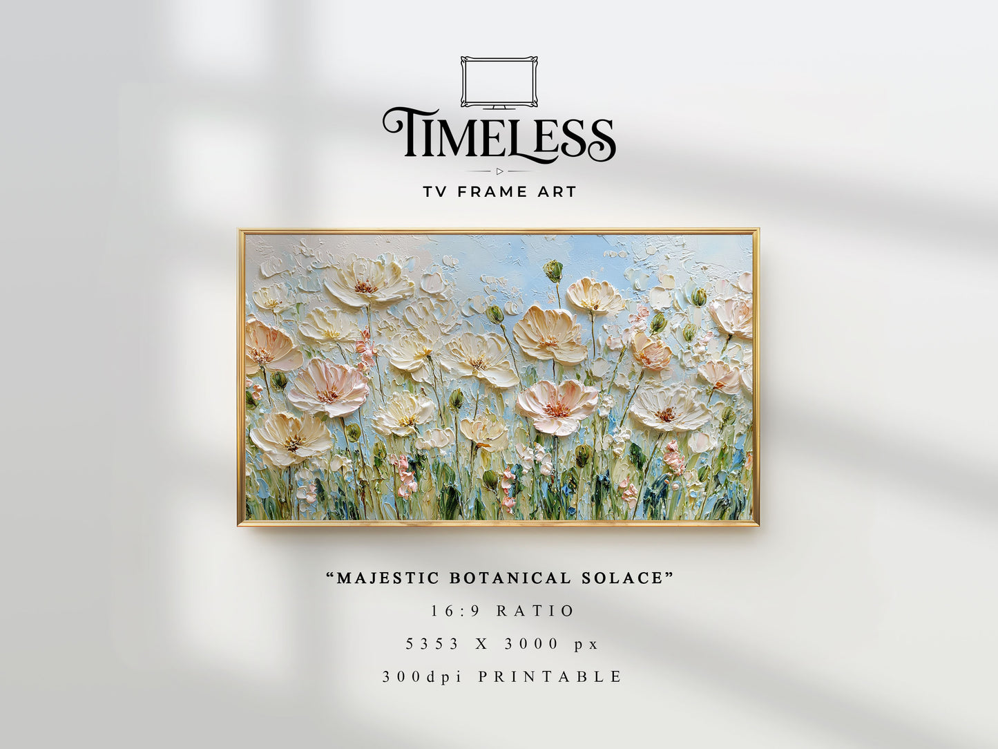 Impasto floral Soft Pastel Meadow Art | Majestic Botanical Solace | TV frame art