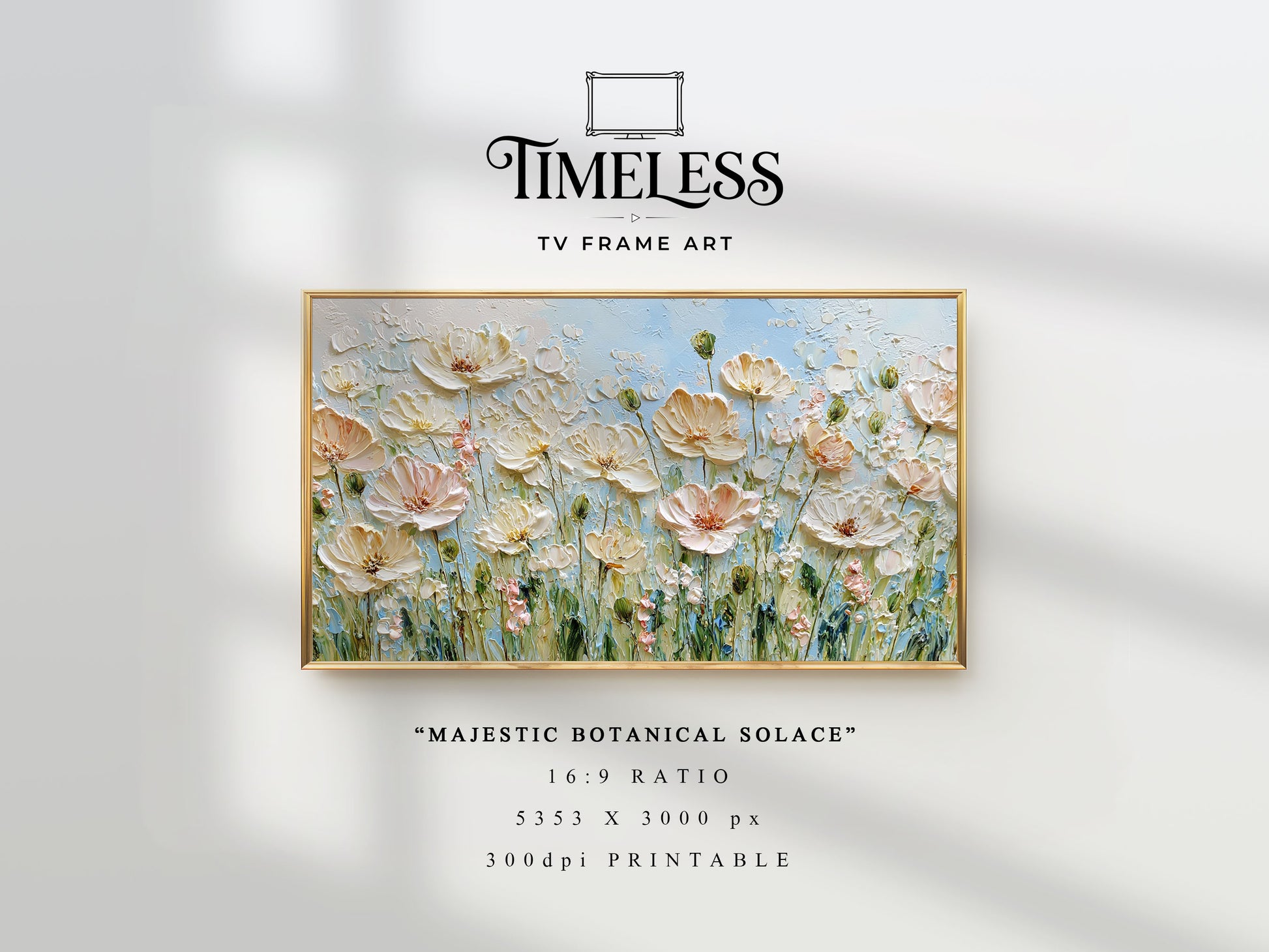Impasto floral Soft Pastel Meadow Art | Majestic Botanical Solace | TV frame art