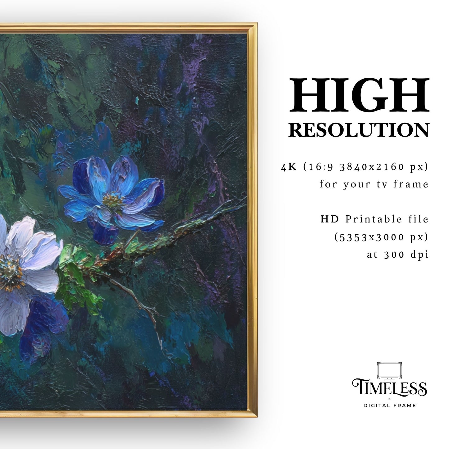 Whispers in Teal – Blue Floral Branch Art for Samsung Frame TV | Digital Download 4K TV Art