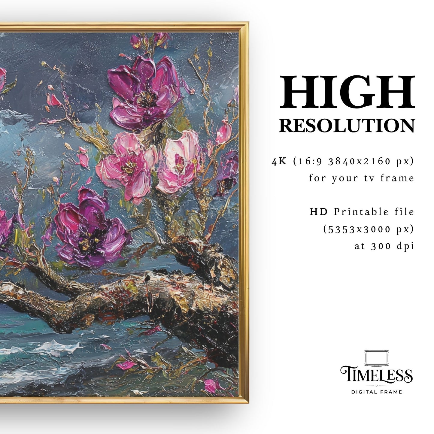 Blossoms Over Restless Seas – Pink Floral Ocean Art for Samsung Frame TV | Digital Download 4K TV Art
