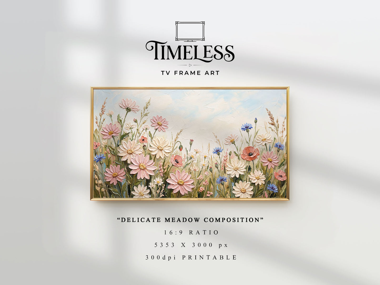 Soft Pastel Meadow wildflower meadow | Delicate Meadow Composition | TV frame art