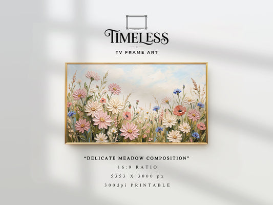 Soft Pastel Meadow wildflower meadow | Delicate Meadow Composition | TV frame art