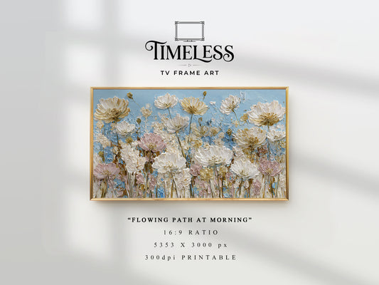 wildflower meadow Soft Pastel Meadow Art | Flowing Path at Morning | TV frame art