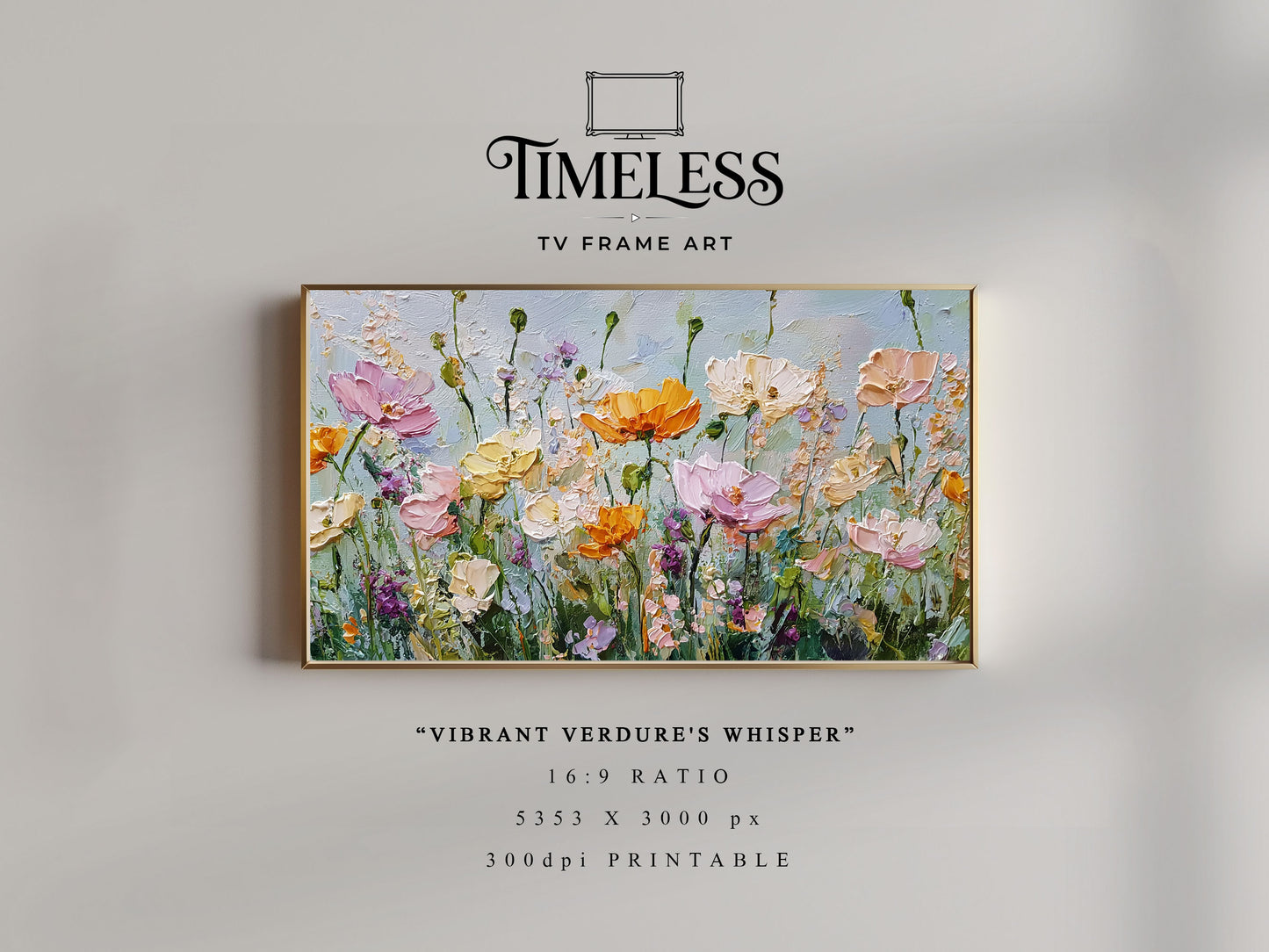 Soft Pastel Meadow TV Frame Art | Vibrant Verdure's Whisper | TV frame art