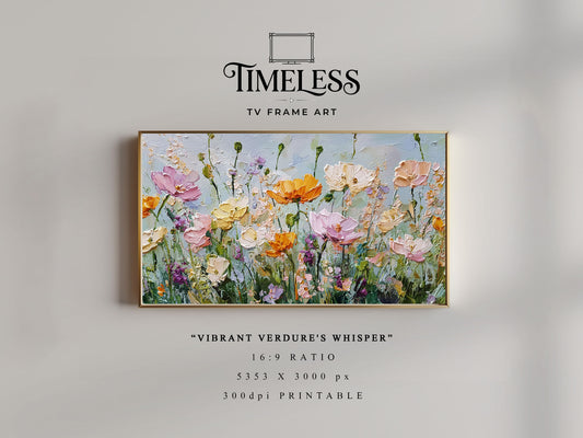 Soft Pastel Meadow TV Frame Art | Vibrant Verdure's Whisper | TV frame art