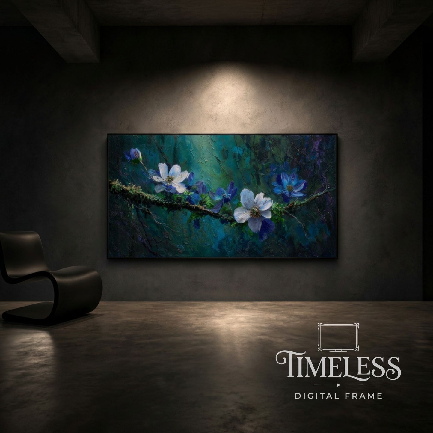 Whispers in Teal – Blue Floral Branch Art for Samsung Frame TV | Digital Download 4K TV Art