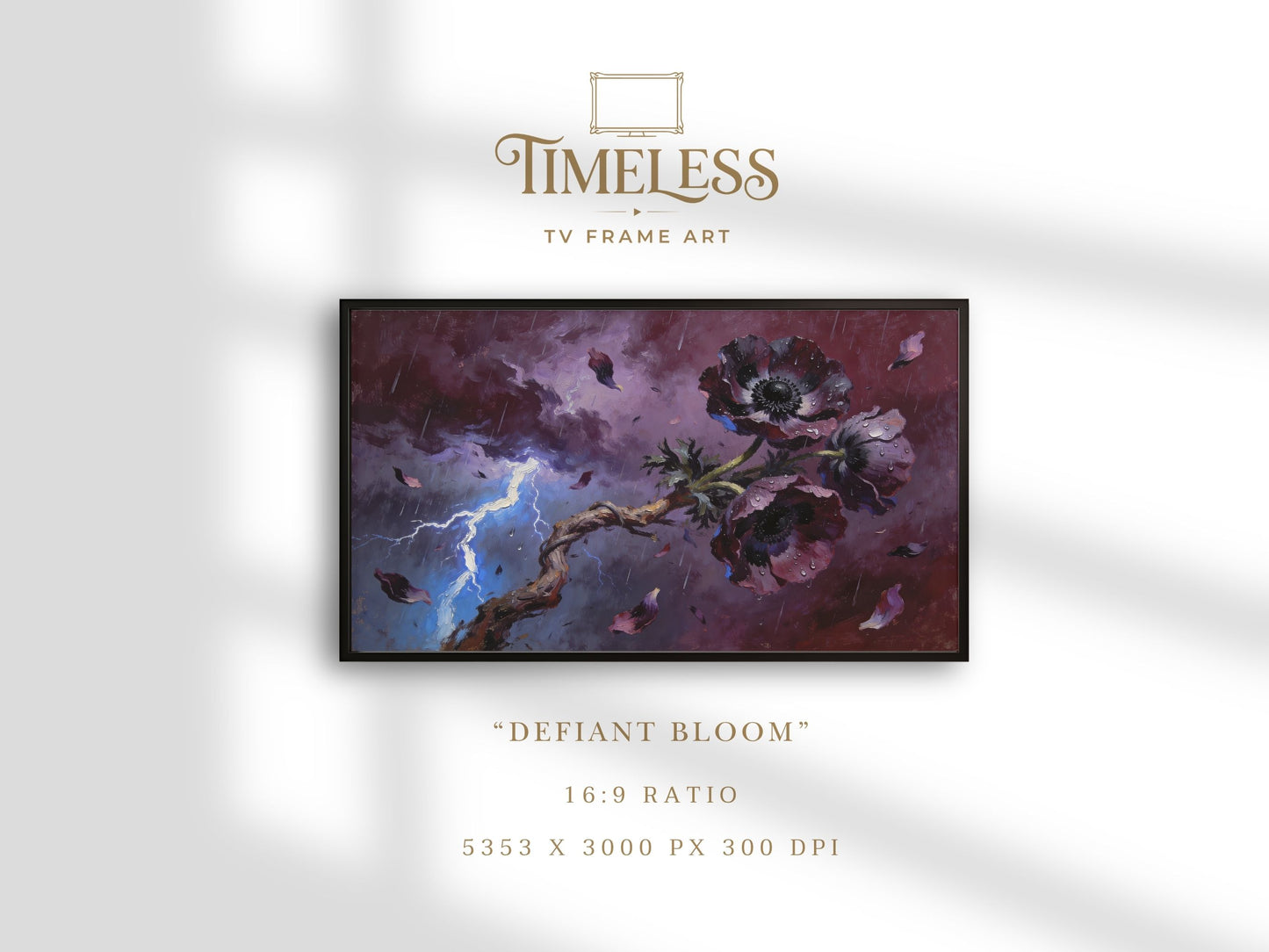 Defiant Bloom – Dark Floral Storm Art for Samsung Frame TV | Digital Download 4K TV Art