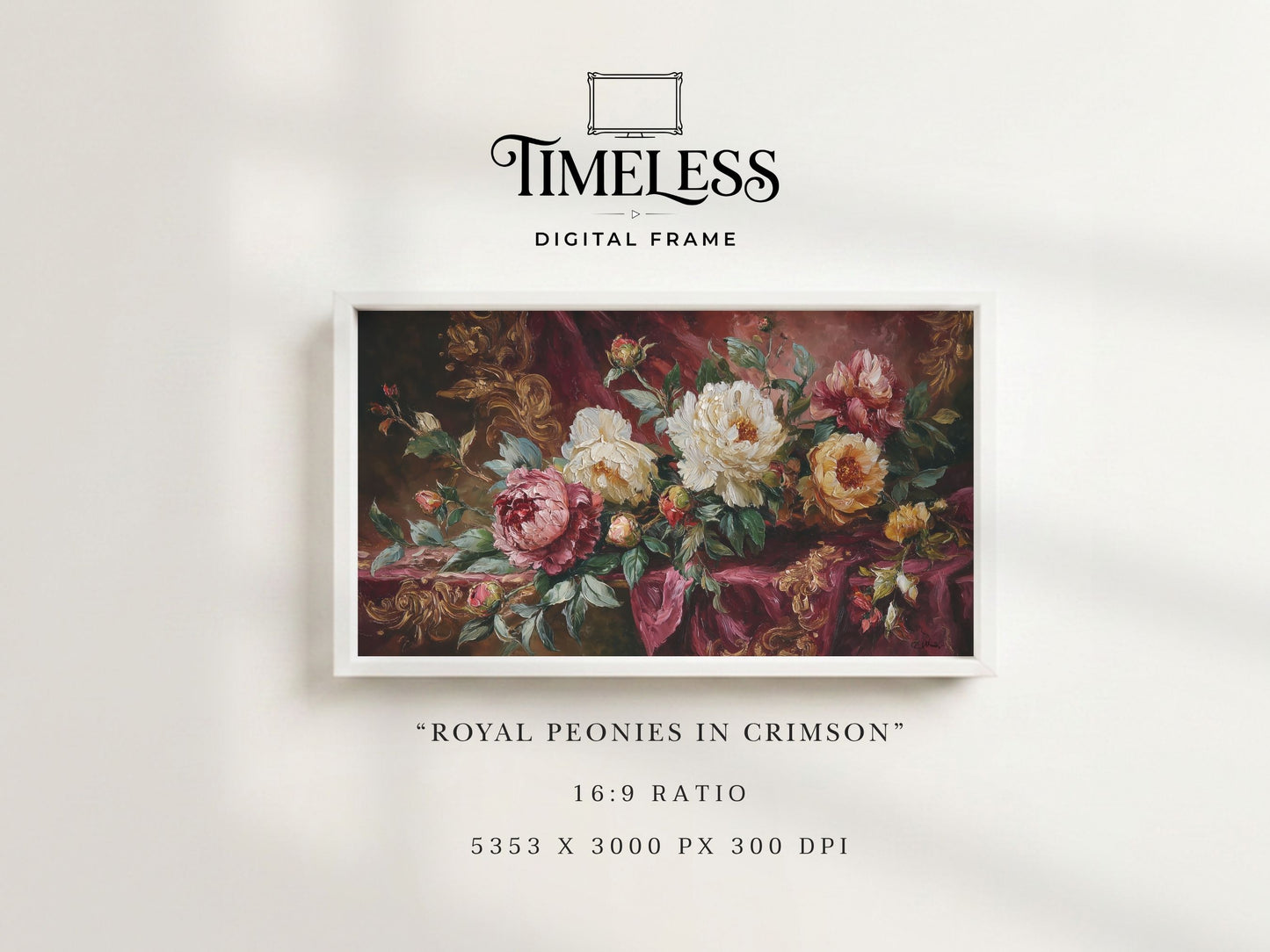 Royal Peonies in Crimson – Dark Floral Peony Art for Samsung Frame TV | Digital Download 4K TV Art