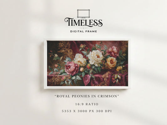 Royal Peonies in Crimson – Dark Floral Peony Art for Samsung Frame TV | Digital Download 4K TV Art