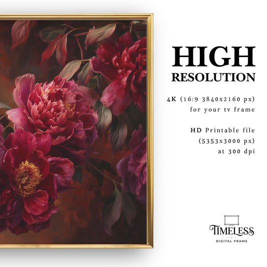 Crimson Abundance – Dark Peony Floral Art for Samsung Frame TV | Digital Download 4K TV Art