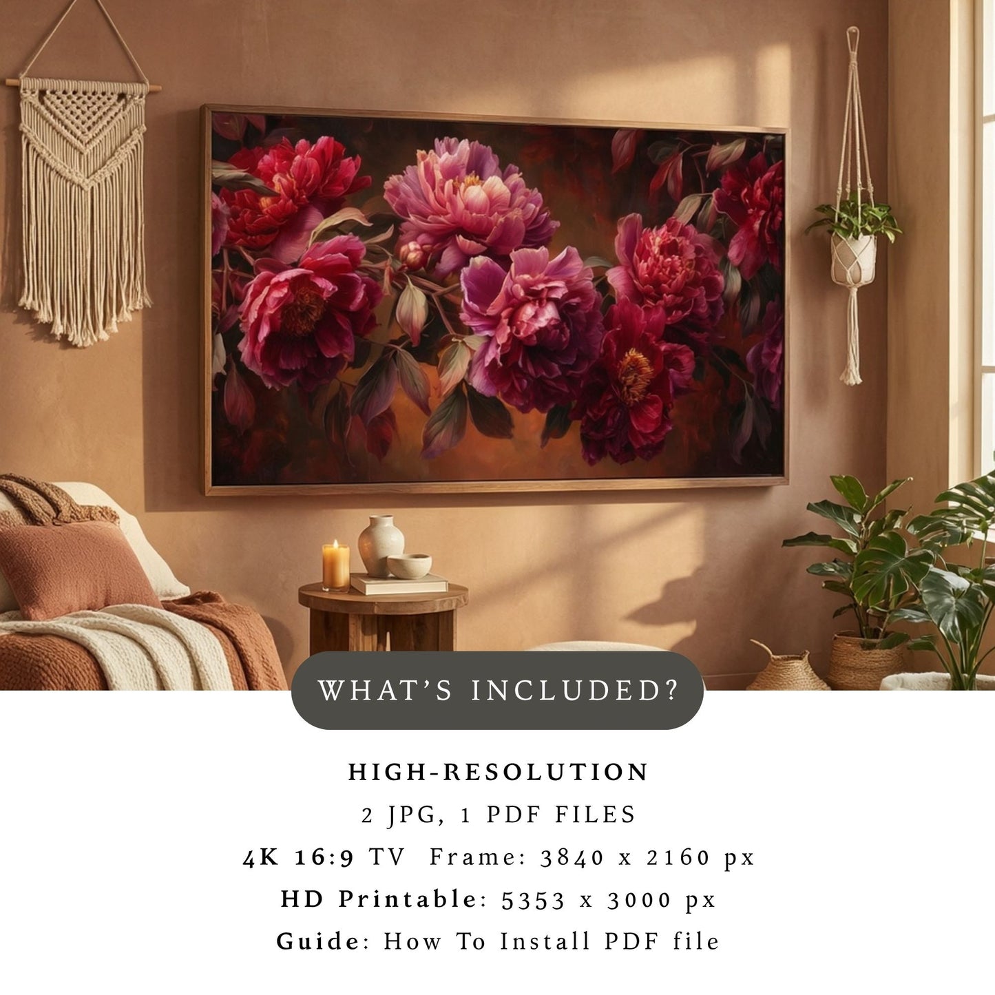 Crimson Abundance – Dark Peony Floral Art for Samsung Frame TV | Digital Download 4K TV Art