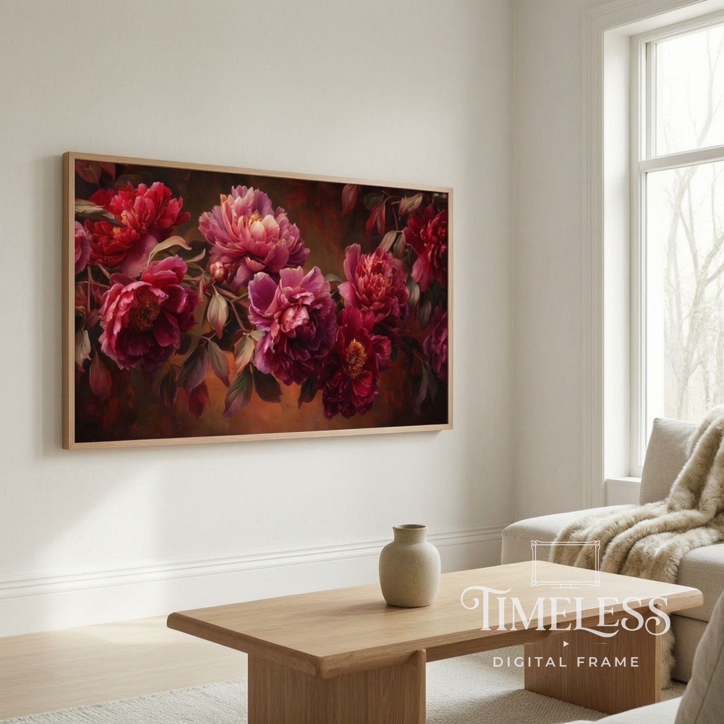 Crimson Abundance – Dark Peony Floral Art for Samsung Frame TV | Digital Download 4K TV Art