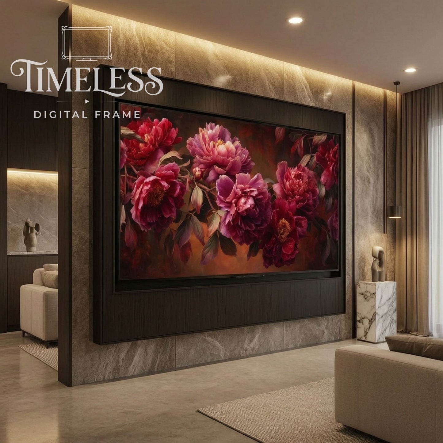 Crimson Abundance – Dark Peony Floral Art for Samsung Frame TV | Digital Download 4K TV Art