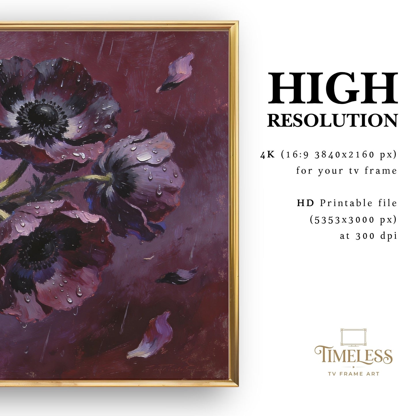 Defiant Bloom – Dark Floral Storm Art for Samsung Frame TV | Digital Download 4K TV Art