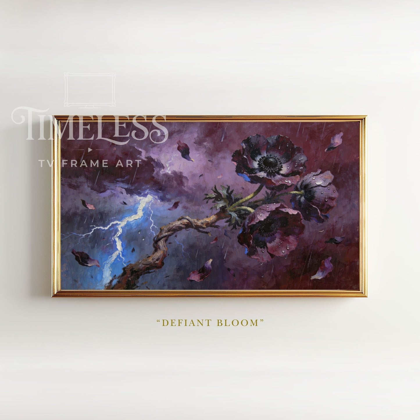 Defiant Bloom – Dark Floral Storm Art for Samsung Frame TV | Digital Download 4K TV Art