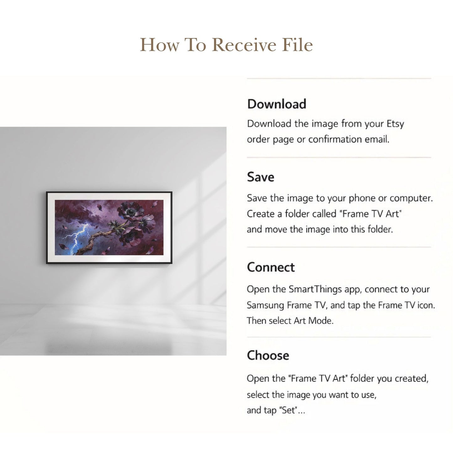 Defiant Bloom – Dark Floral Storm Art for Samsung Frame TV | Digital Download 4K TV Art