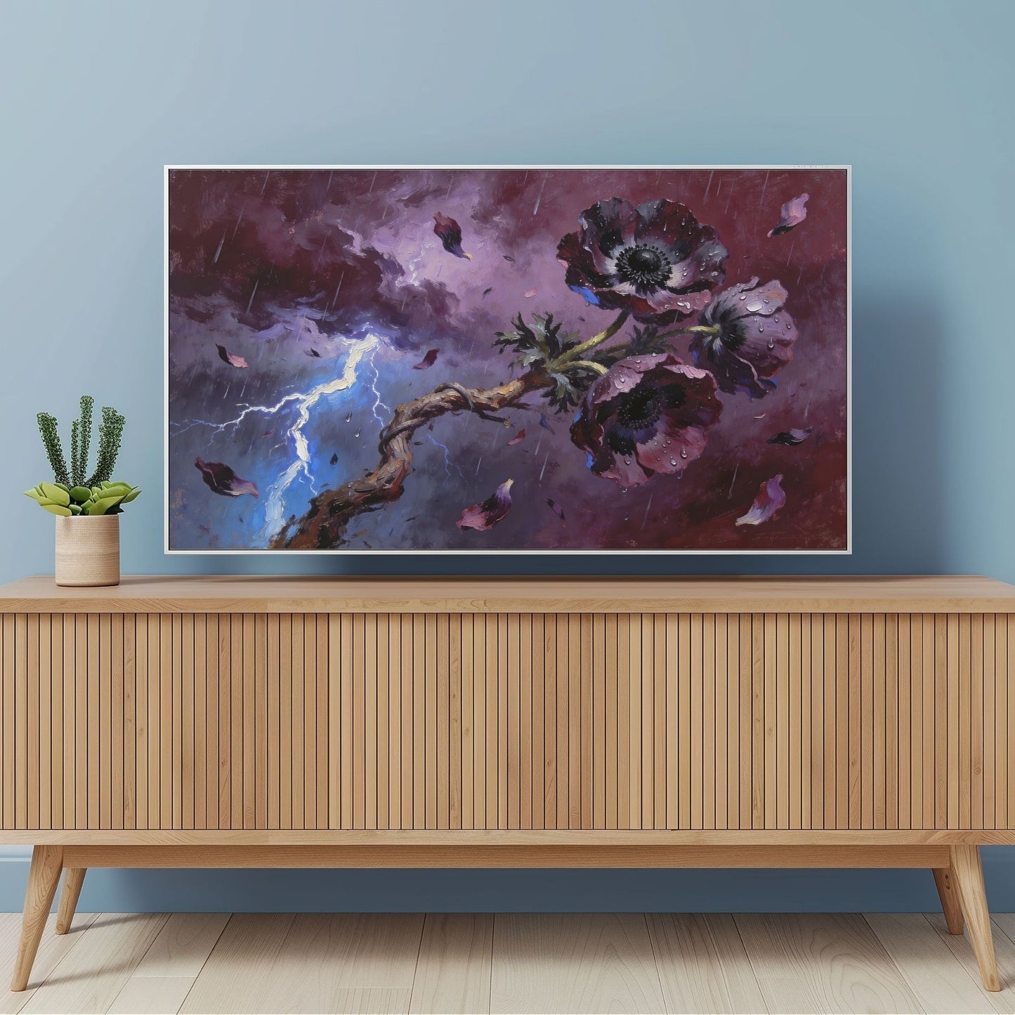 Defiant Bloom – Dark Floral Storm Art for Samsung Frame TV | Digital Download 4K TV Art