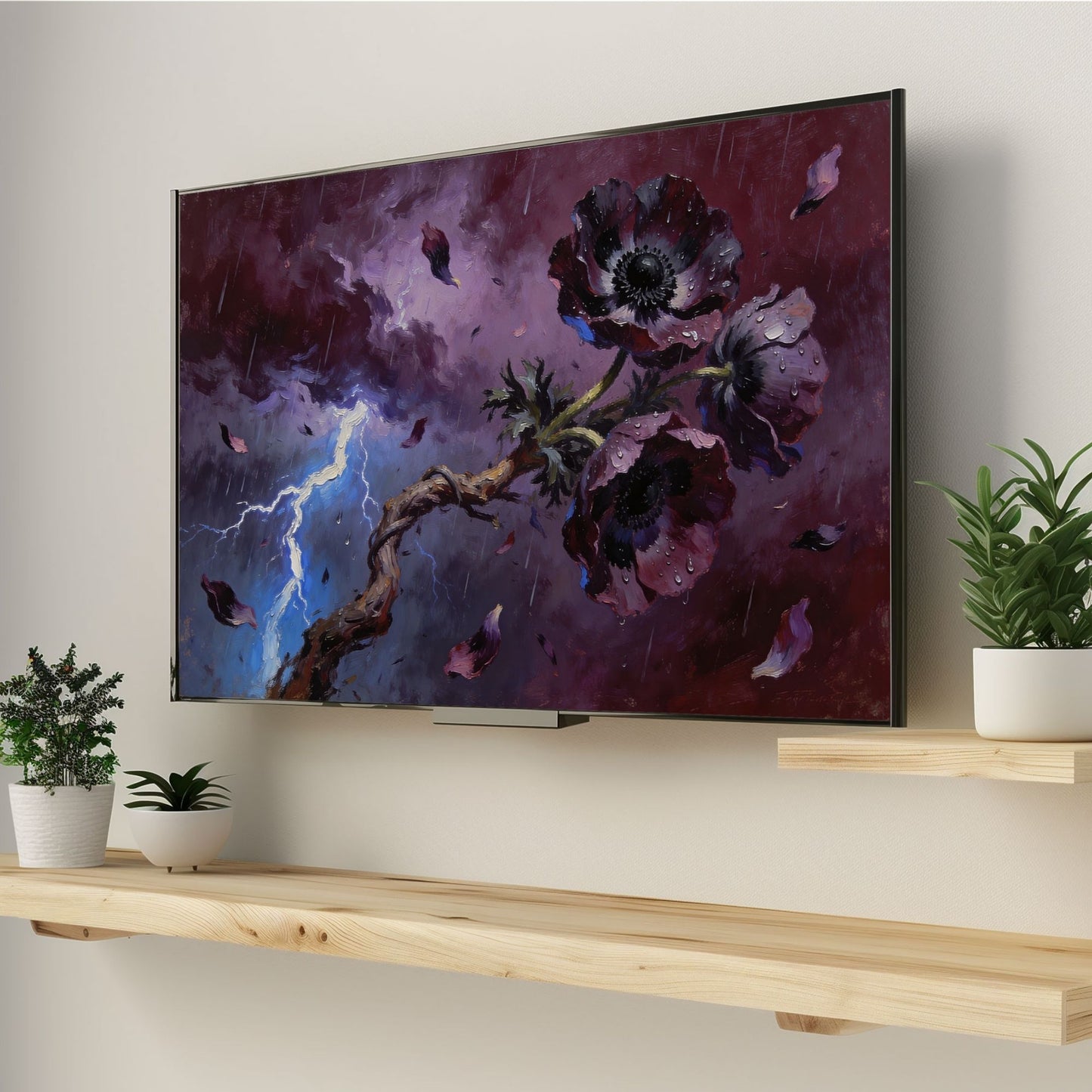 Defiant Bloom – Dark Floral Storm Art for Samsung Frame TV | Digital Download 4K TV Art