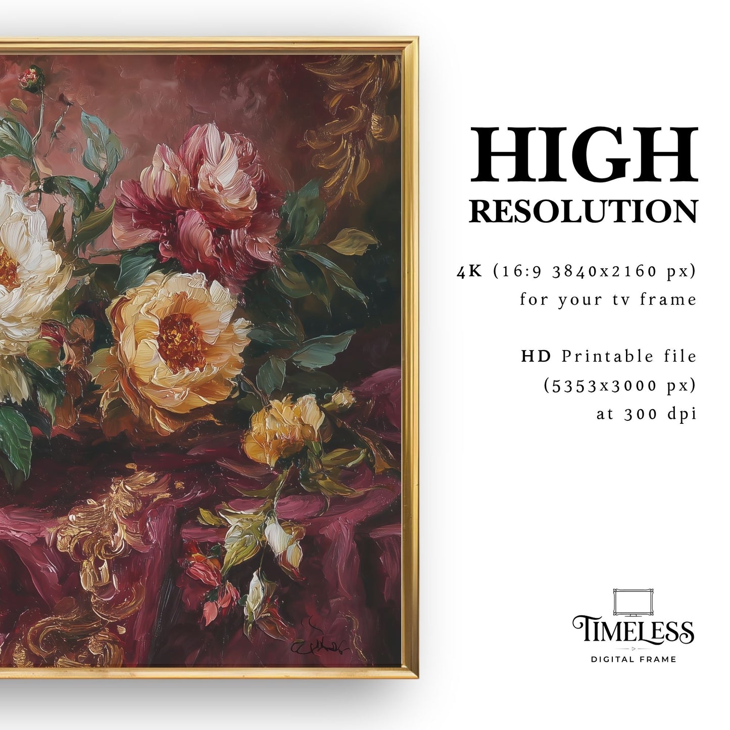 Royal Peonies in Crimson – Dark Floral Peony Art for Samsung Frame TV | Digital Download 4K TV Art