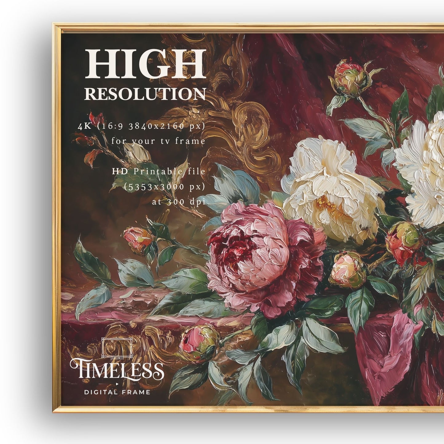 Royal Peonies in Crimson – Dark Floral Peony Art for Samsung Frame TV | Digital Download 4K TV Art