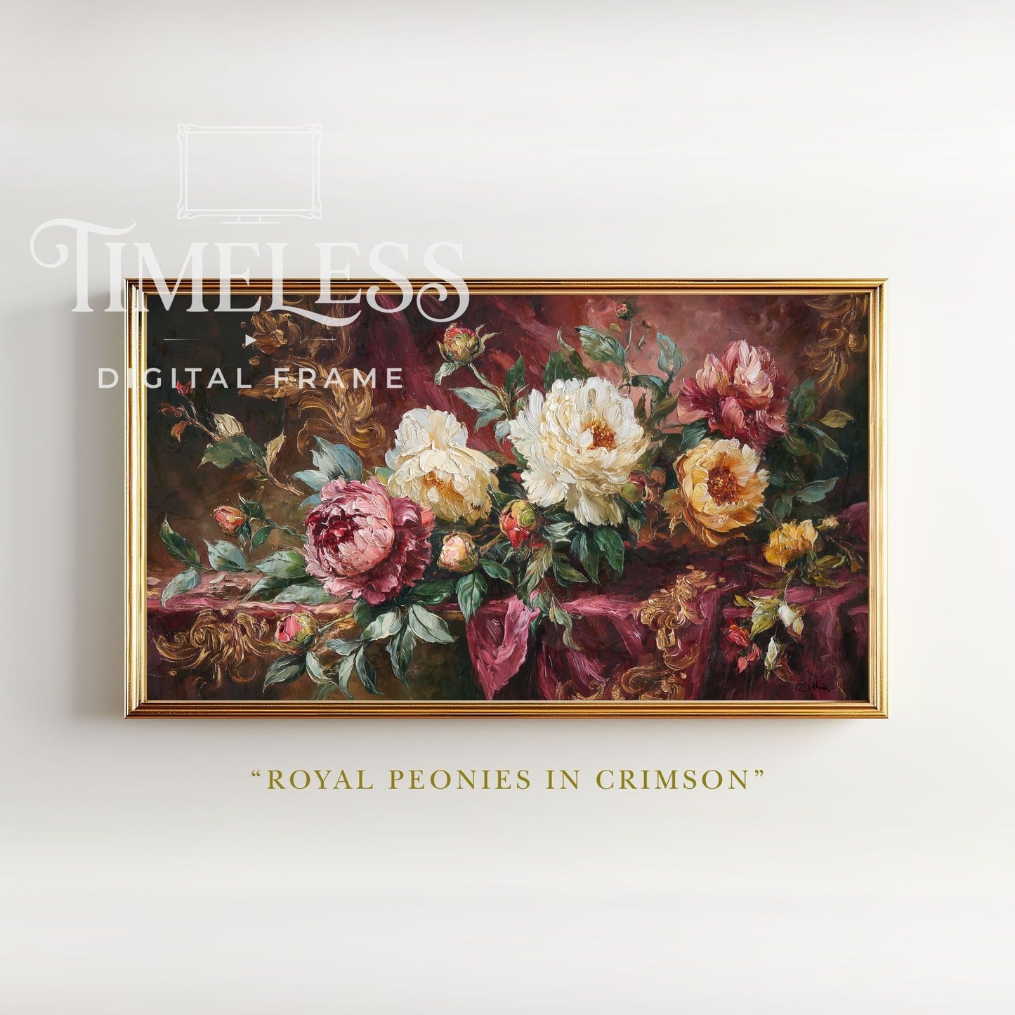 Royal Peonies in Crimson – Dark Floral Peony Art for Samsung Frame TV | Digital Download 4K TV Art