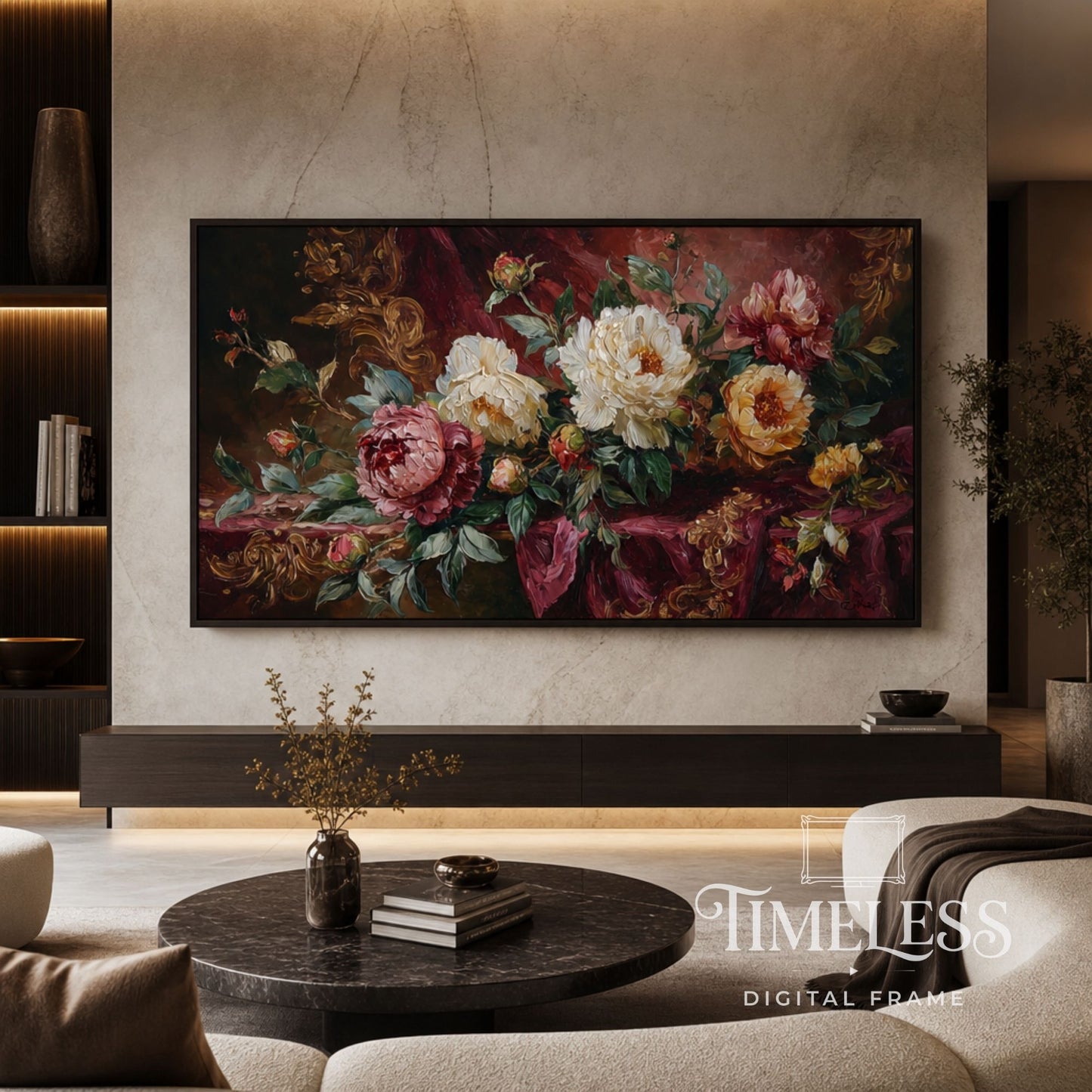 Royal Peonies in Crimson – Dark Floral Peony Art for Samsung Frame TV | Digital Download 4K TV Art