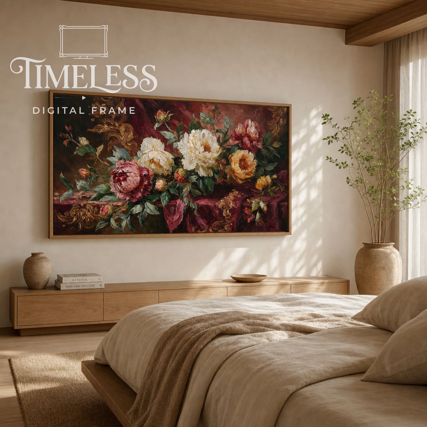 Royal Peonies in Crimson – Dark Floral Peony Art for Samsung Frame TV | Digital Download 4K TV Art