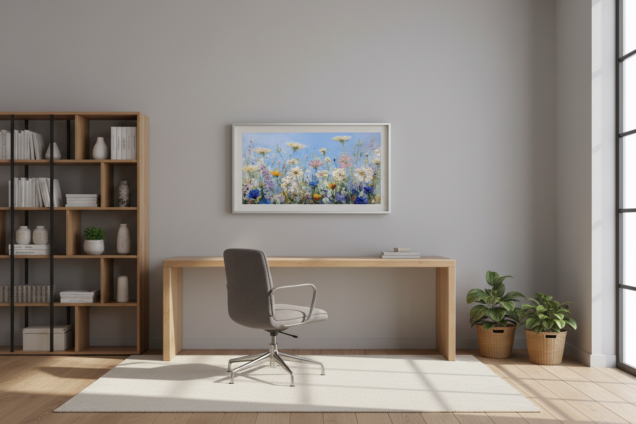 Home Office with TV Frame Art