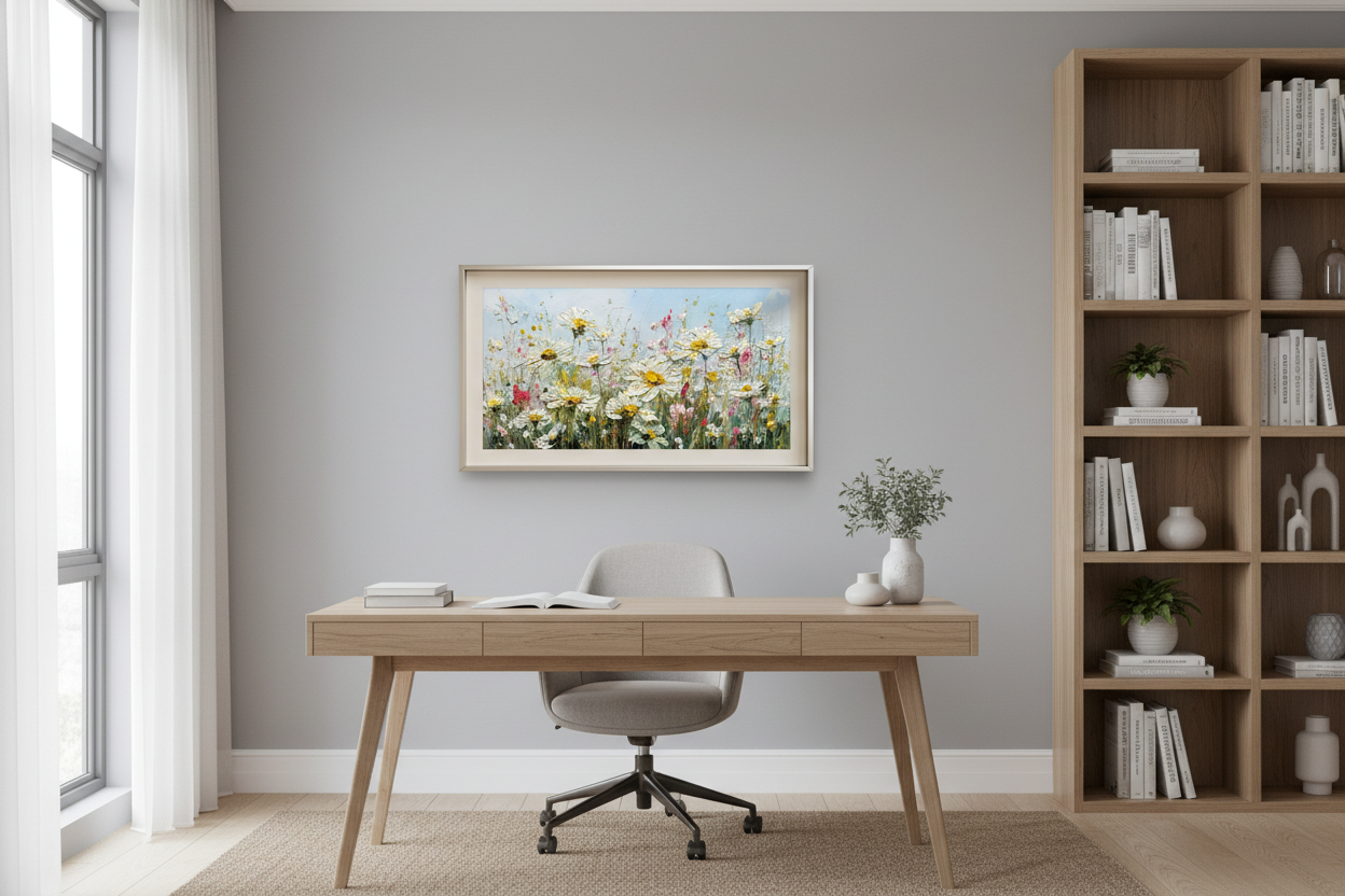 Echoes of a Forgotten Spring displayed on Samsung Frame TV in stylish home office