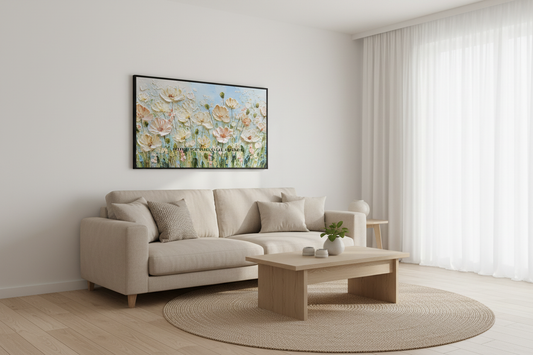 Majestic Botanical Solace impasto floral art displayed on Samsung Frame TV in modern living room