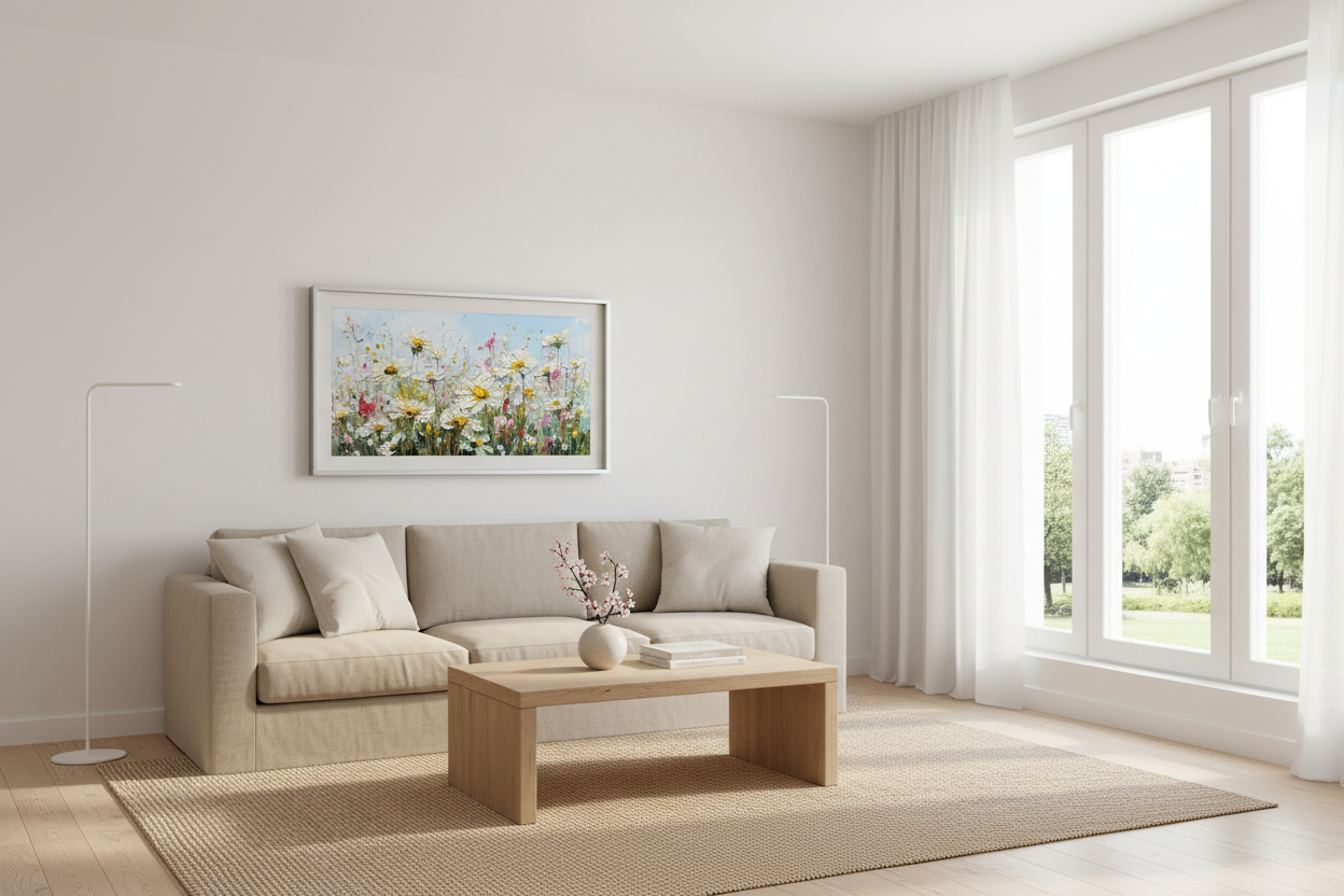 Echoes of a Forgotten Spring displayed on Samsung Frame TV in modern living room