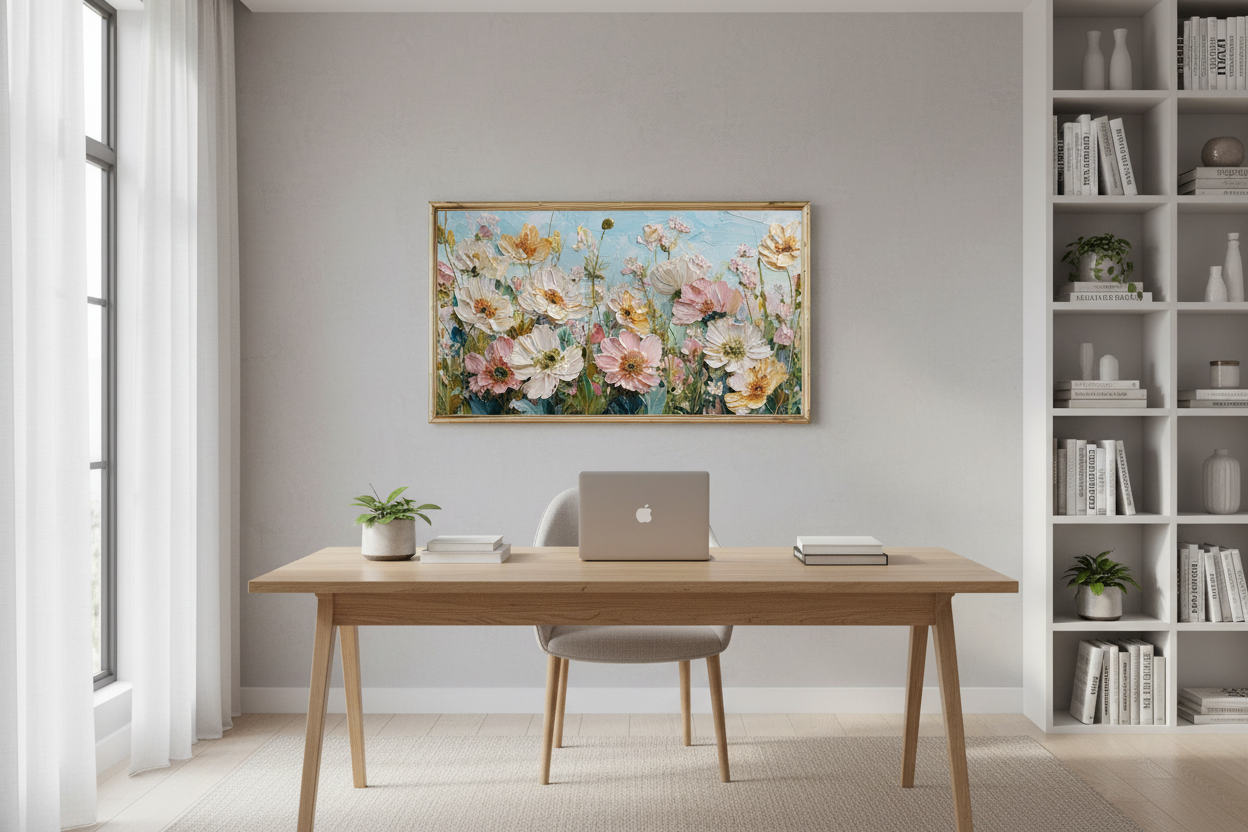 Vintage Floral Rhapsody displayed on Samsung Frame TV in stylish home office