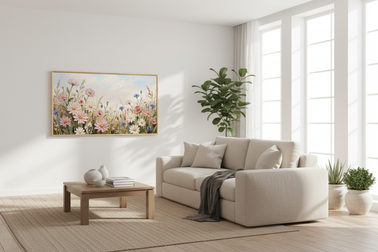 Delicate Meadow Composition displayed on Samsung Frame TV in modern living room