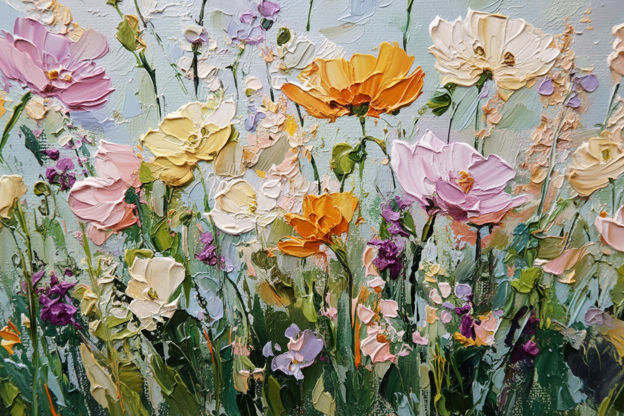 Close-up detail of Vibrant Verdure's Whisper showing lush verdure texture and vibrant pastel colors