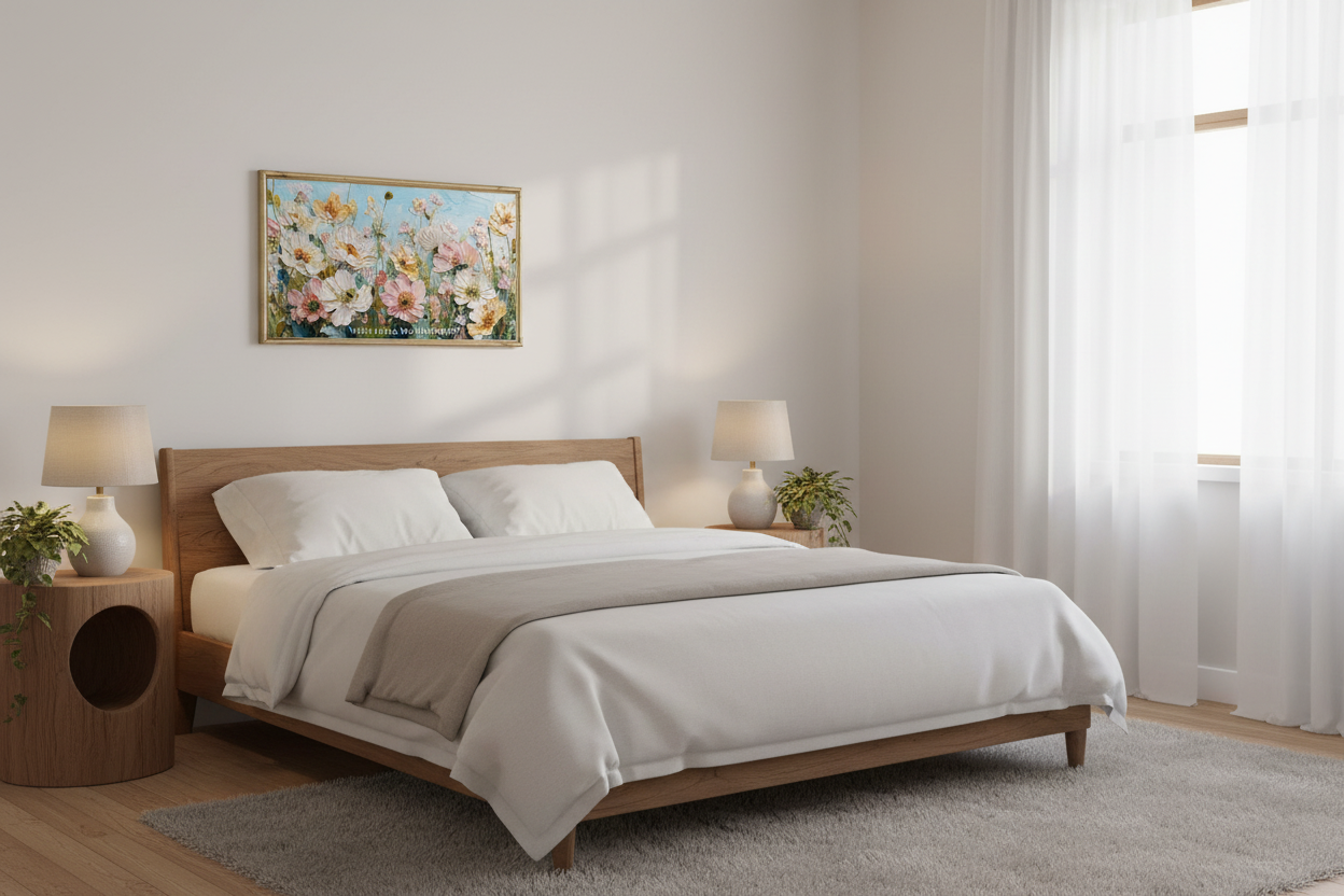Vintage Floral Rhapsody displayed on Samsung Frame TV in cozy bedroom